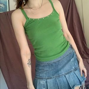 90s y2k green ribbed tank top XS-S